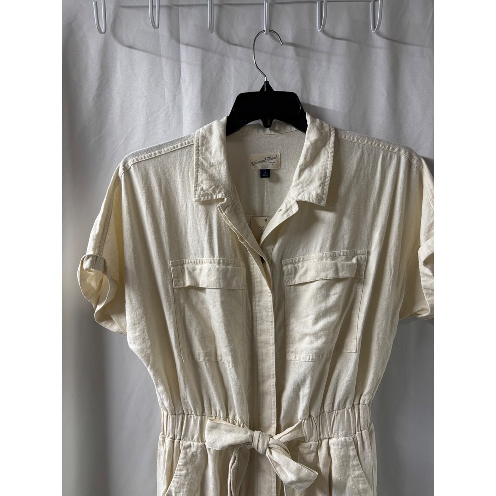 Universal Thread Cream Linen Blend Short Sleeve Utility Jumpsuit Size 4 NWT - Picture 2 of 5